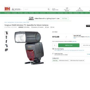 Yongnuo YN685 Wireless TTL Speedlite for Nikon Cameras New in Box